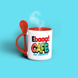 Caneca porcelana  color estampa com colher